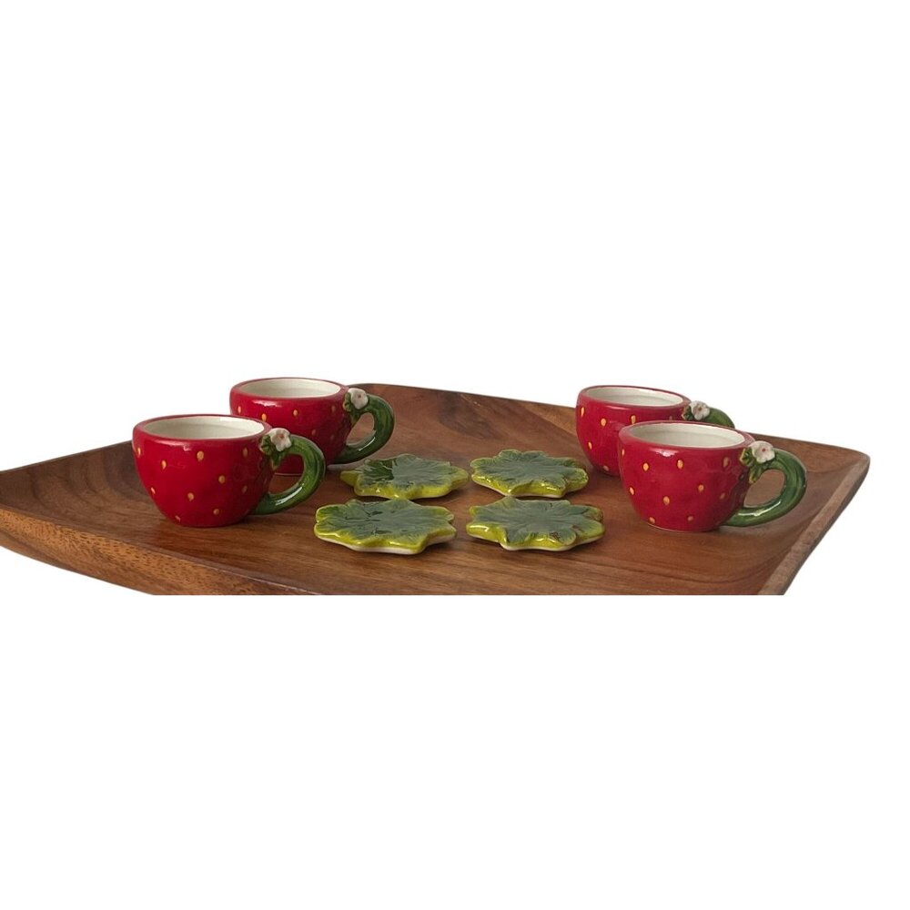 Strawberry Tea Set Ceramic Hand Painted Pot Cups Saucers Kitsch Cottagecore - Picture 6 of 14